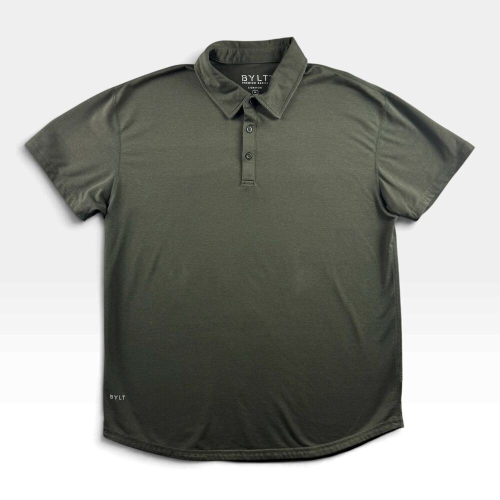 BYLT Premium Basics Signature Polo Shirt Mens XL Olive Green Short Sleeve